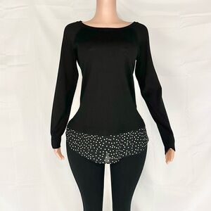 Nina Leonard Black Top with White Polka Dot Hem